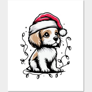 Adorable Dog Christmas Lights Santa Hat Posters and Art
